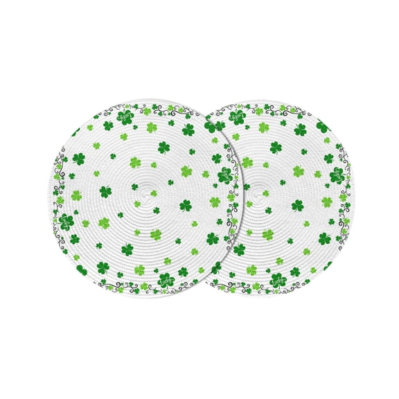 Shamrocks,Round Placemats Set of 2 for Dinning Tables,Heat-proof Braided Table Mats 13 Inch,Saint Patricks Day Green Clover Green White Washable Place Mat for Kitchen Restaurant Party Table Decor
