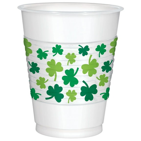 Shamrocks St. Patrick's Day Irish Green Holiday Theme Party 16 oz. Plastic Cups
