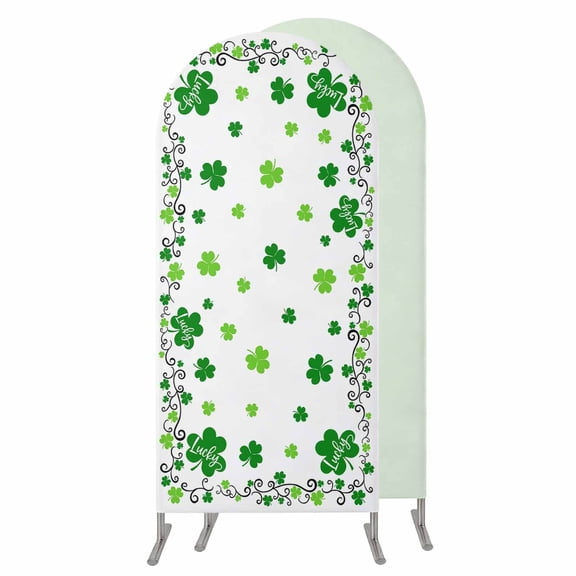 Shamrocks,Wedding Arch Cover,Stretchy Spandex Arch Backdrop Stand Covers 6 FT,Saint Patricks Day Green Clover Green White Round Top Arched Backdrop Cover for Birthday Party Ceremony Baby Shower Event