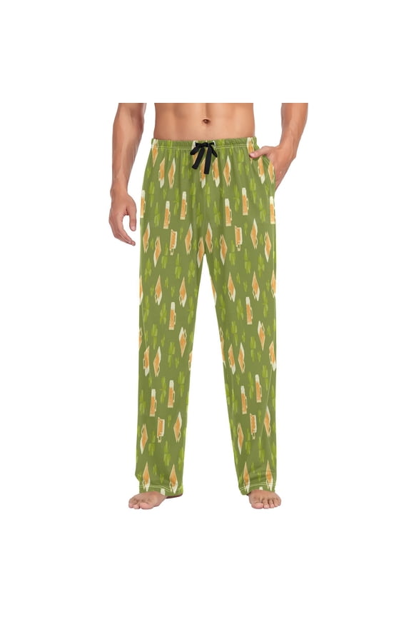 Shamrocks beer pixel pattern Men's Relaxed Fit Drawstring Sleep Pajama Pant