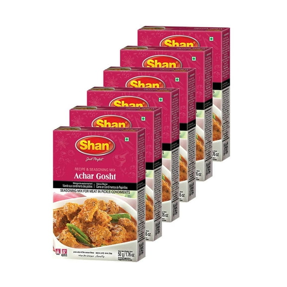 Shan - Achar Gosht Recipe and Seasoning Mix - 50g Spice Powder(Pack of 6) - No Preservatives - Tasty Meat Curry