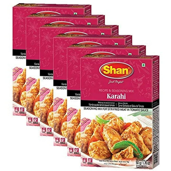 Shan Karahi Recipe And Seasoning Mix 1.76 Oz (50G) - Spice Powder For Stir Fried Meat In Tomato Sauce - Suitable For Vegetarians - Airtight Bag In A Box (Pack Of 6)