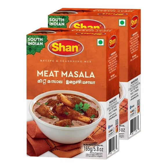 Shan Meat Masala Recipe & Seasoning Mix 165g (5.78oz) Pack of 2 - Spices Blend for South Indian Curry - Suitable for Vegetarians - Airtight Bag in a Box