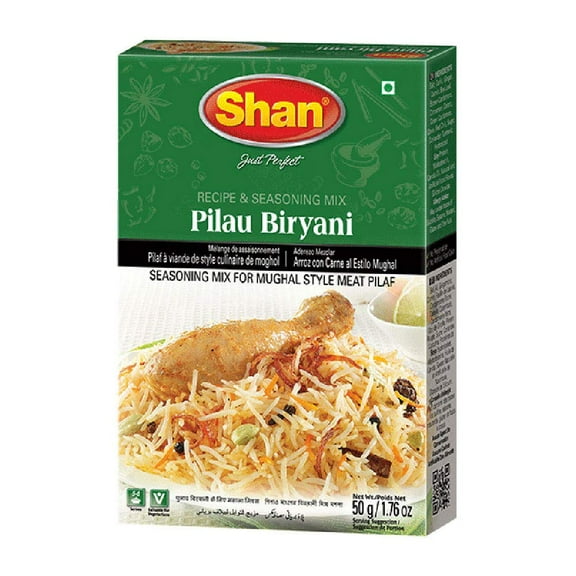 Shan - Pilau Biryani Recipe and Seasoning Mix 1.76 oz (50g) - Spice Powder for Mughal Style Meat Layered Pilaf.