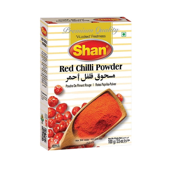 Shan Red Chilli Powder 3.52 oz (100g) - No Preservative and Artificial Food Colour - Authentic and Pure Spices - Halal and Suitable for Vegetarians (Pack of 1)