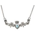 thumbnail image 1 of ShanOre� Claddagh Shamrock Design with 5mm Simulated Aquamarine (CZ) Heart Pendant Necklace, 1 of 6