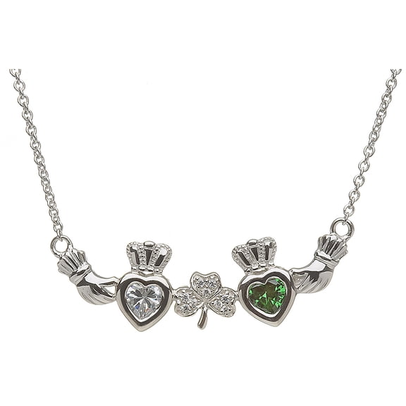 ShanOre Claddagh Shamrock Mothers Pendant Necklace Personalize 2 5mm Heart Shape Simulated Birthstones