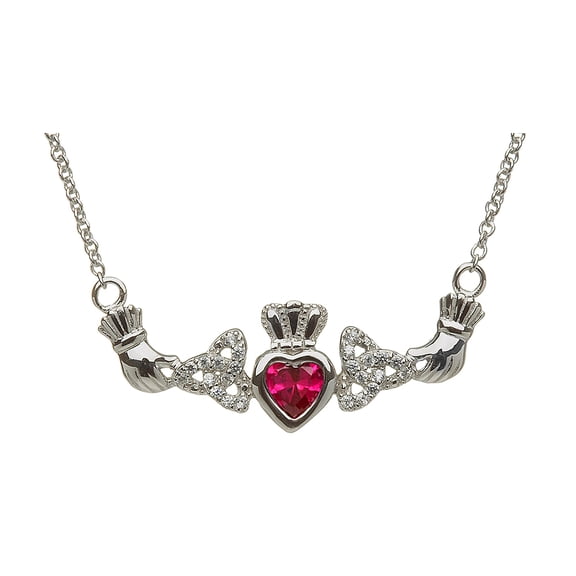 ShanOre Claddagh Trinity Design with 5mm Simulated Ruby (CZ) Heart Pendant Necklace