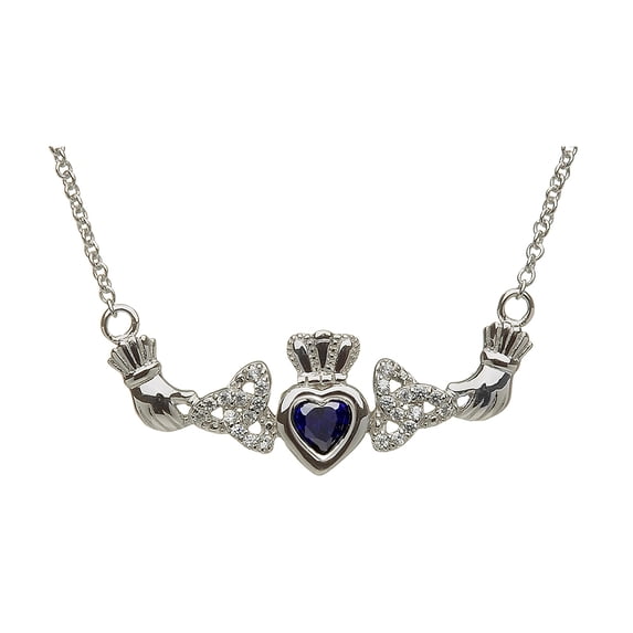 ShanOre� Claddagh Trinity Design with 5mm Simulated Sapphire (CZ) Heart Pendant Necklace