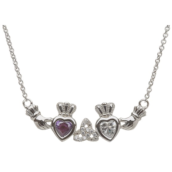 ShanOre Claddagh Trinity Mothers Pendant Necklace Personalize - 2 5mm Heart Shape Simulated Birthstones