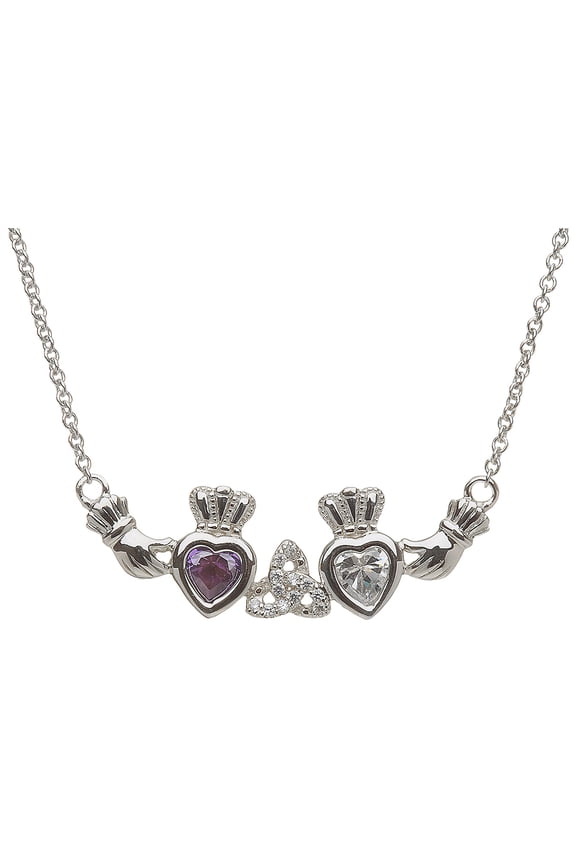 Claddagh Trinity Mothers Pendant Necklace Personalize - 2 5mm Heart Shape Simulated Birthstones