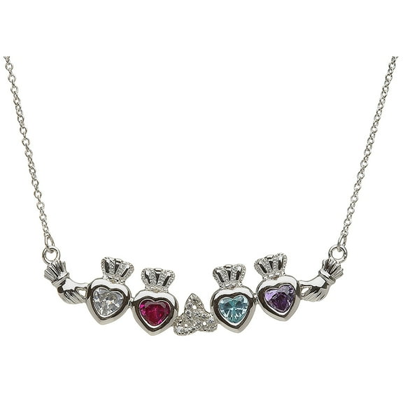 ShanOre Claddagh Trinity Mothers Pendant Necklace Personalize 4  5mm Heart Shape Simulated Birthstones