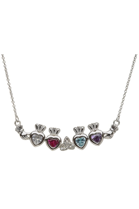 Claddagh Trinity Mothers Pendant Necklace Personalize 4 5mm Heart Shape Simulated Birthstones
