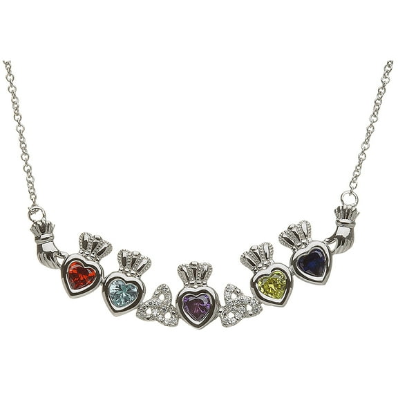 ShanOre Claddagh Trinity Mothers Pendant Necklace Personalize 5 5mm Heart Shape Simulated Birthstones