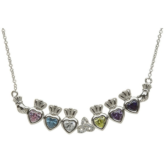 ShanOre Claddagh Trinity Mothers Pendant Necklace Personalize 6 5mm Heart Shape Simulated Birthstones