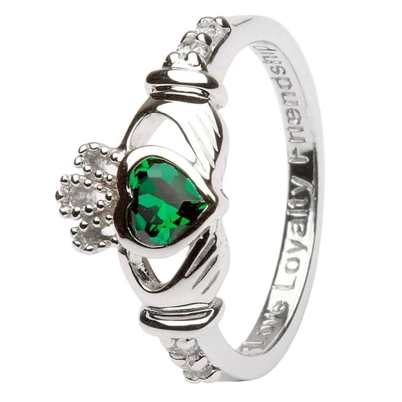 ShanOre Women's Celtic Claddagh Heart Green CZ May Birthstone Irish Ring