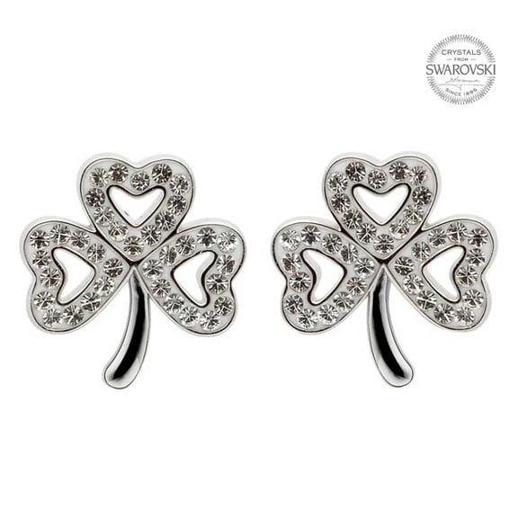 ShanOre Women's Shamrock Stud Earrings Adorned with Swarovski Crystals