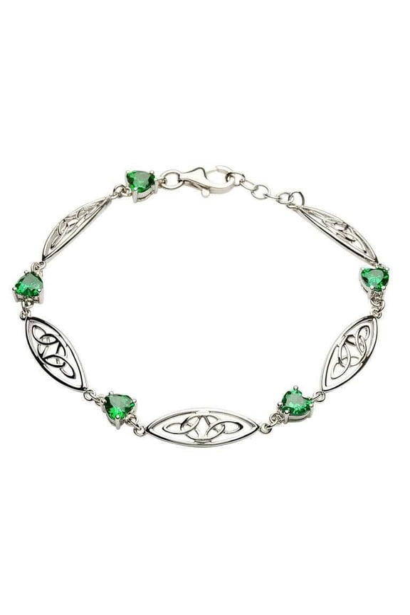 Women's Sterling Silver Celtic Green Cubic Zirconia Trinity Bracelet