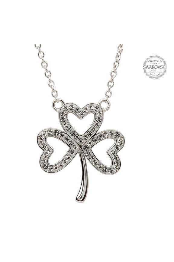 Women's Swarovski Crystals Silver Irish Shamrock Necklace
