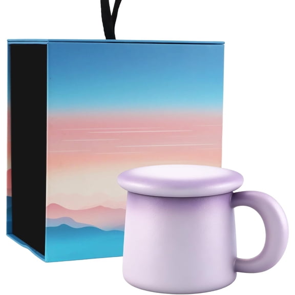 ShanSon 11oz Ceramic Coffee Mug with Lid,Lead-Free & Non-Toxic Tea Cup,1300 High-Temp Fired,Microwave Dishwasher Safe,Gradient Purple Gift Box,Mother's Day Home Kitchen Office