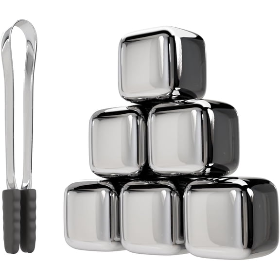 ShanSon Wine Chillers Metal Ice Cube 6 PCS Stainless Steel Whiskey Stones Reusable Whiskey Rocks Beverage Chilling Stones for Scotch and Bourbon Drinking Gifts Set for Men Dad Husband,Silver
