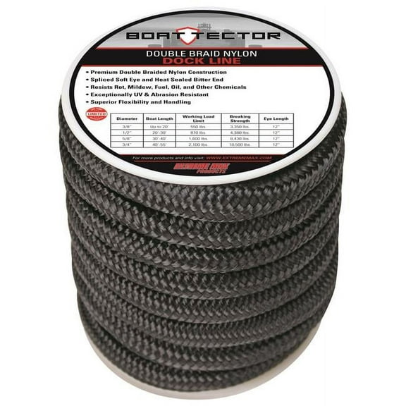 Shandong Santong Rope 3-4X30 BLACK DB 0.75 in. x 30 ft. Boat Tector Double Braid Nylon Dock Line - Black