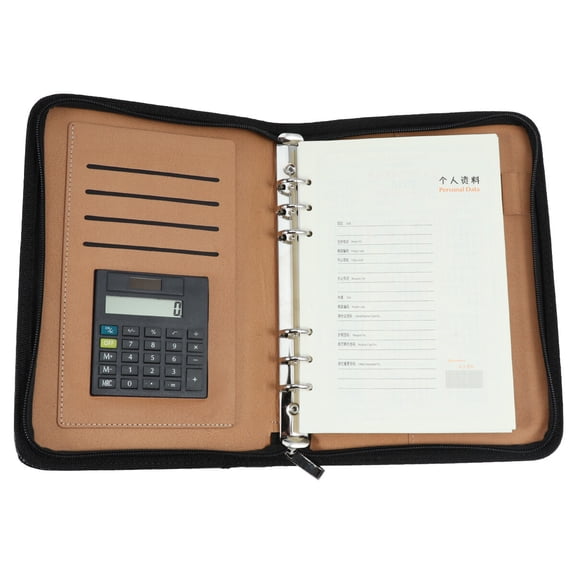 Shangfeng PU Leather Cover A5 Zipper Notebook Loose-Leaf Business Notepad With Calculator (Black)