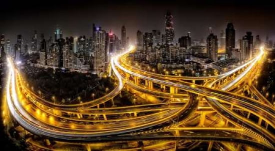 Shanghai At Night Canvas Art - Clemens Geiger (12 x 18)