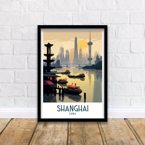 Shanghai China Travel Print, Shanghai Wall Art, China Travel Poster, Unframed Paper Poster 8x10in