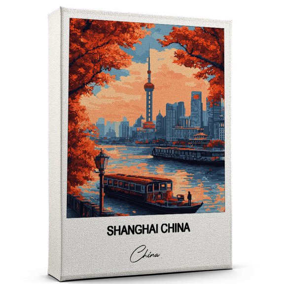 Shanghai China Travel Wall Decor Scenic Travel Canvas Print of China Canvas Beautiful Gift for Home, Office, or Living Space