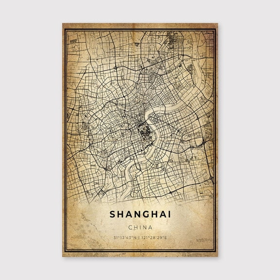 Shanghai City Map Art Print: Modern Vintage Wall Decorfor Living Room Bedroom Office Farmhouse Neutral Home Artwork Ready to Hang 8x12 inch