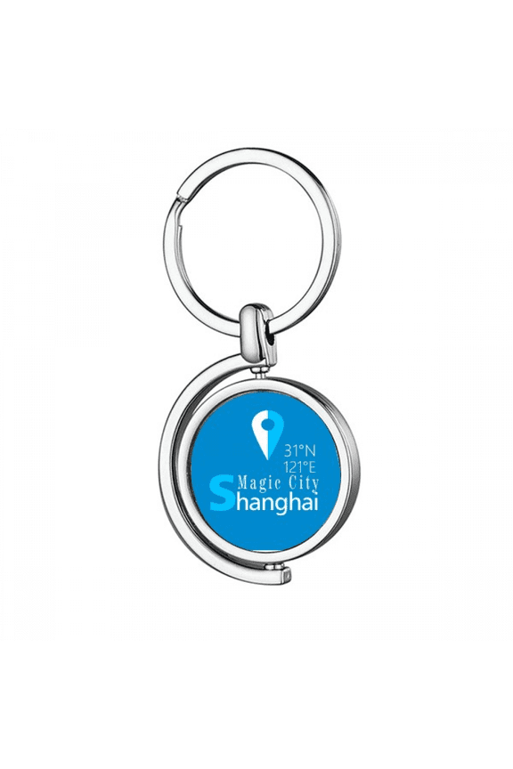 Shanghai Geography Coordinates Travel Rotating Keychain Metal Keyring Holder