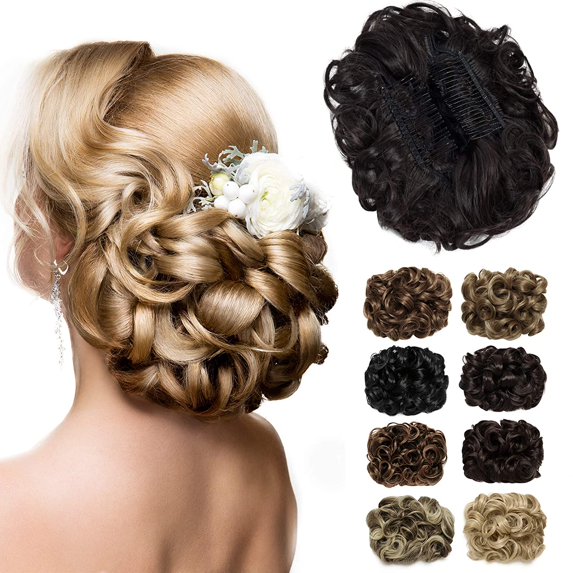 Shangke Synthetic Updos Curly Hair Chignon Clip On Hair Bun Pad Gray Mix Color Retro Style Women's Wedding Hairpieces