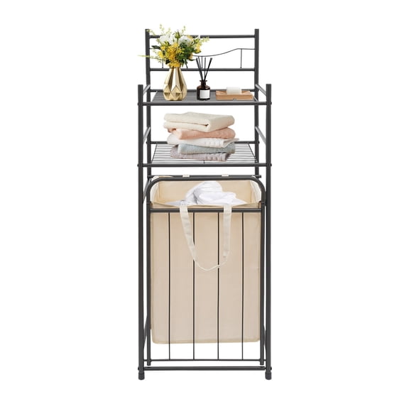 Shangmakel 15.2*14*41.5in 3 Tier Laundry Basket with Shelf Removable Bag Storage Organizer Rack for Home