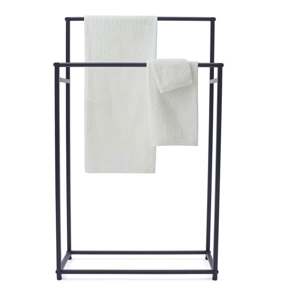 Shangmakel 2-Tier Free Standing Towel Rack, Floor Standing Towel Racks Black Finish, for Bathroom Laundry Room 60x22x100cm