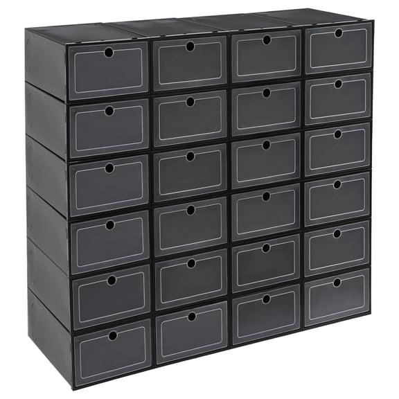 Shangmakel 24 Pack Shoe Boxes, Shoe Storage, Flip Top Drawer, Large, Stackable, for Closet Entryway Bedroom Organizer