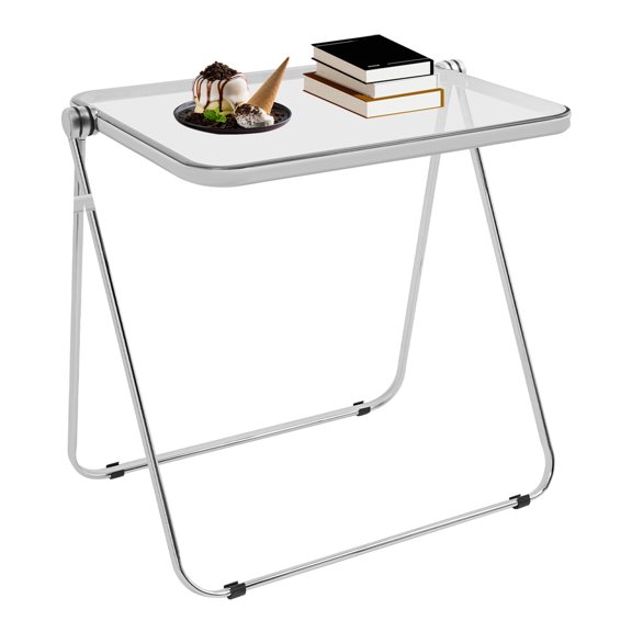 Shangmakel Acrylic Folding TV Tray Table, Clear Acrylic Foldable End Side Table Modern Square Table Small Folding Desk Portable Laptop Table for Small Spaces