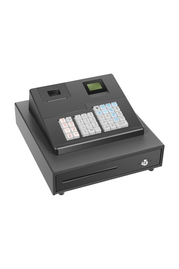 Cash Register for Small Businesses, Electronic Commercial Caja Registradora para Negocio with Lock Cash and Coin Drawer Box, 8 Digital Dual Display 10 Clerks 32 Departments