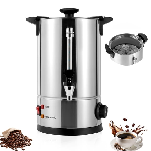 Shangmakel Commercial Coffee Urn 40 Cup, 1KW 6L Stainless Steel Percolator Coffee Maker with Automatic Temperature Control for Party Office Buffet, Silver