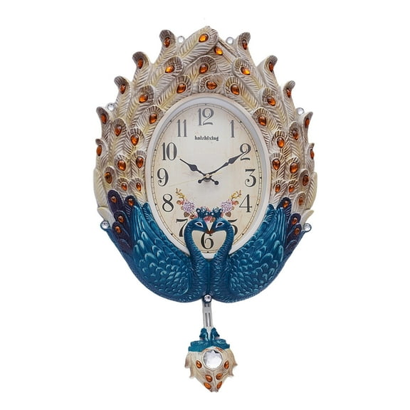Shangmakel Large Peacock Metal Wall Clock Luxury Crystal For Hallway Decorative Clock