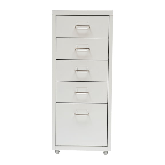 Metal Filing Cabinet with Wheels, 5 Drawers Mobile Storage Cabinet Small Printer Stand Vertical Organizer for Home Office,White