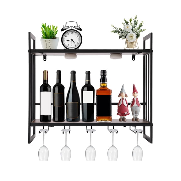 Shangmakel Wine Rack Wall Mounted, Wall-Mounted Wine Racks, Wall Shelf with 2 LED RGB Lights, Hanging Bar Shelf for Glasses, Bottles