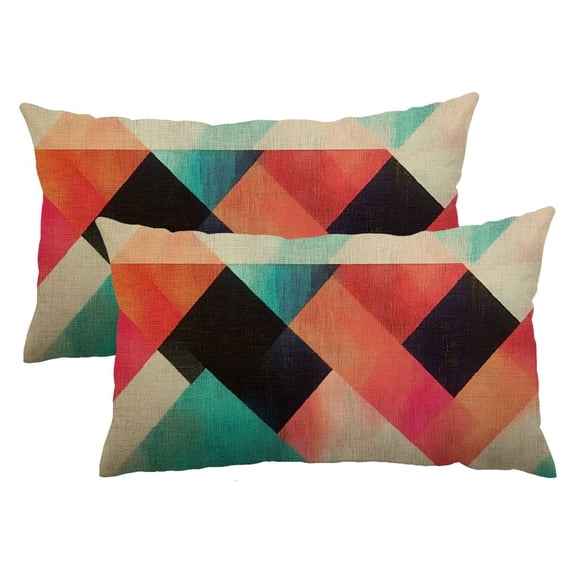 Shangniulu 12x20 Inch Set of 2 Farmhouse Decorative Outdoor Throw Pillow Covers for Couch Sofa Bed Colorful Triangles Print Pillow Cover Decor Pillow Case 12x20inch