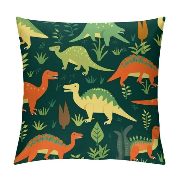 Shangniulu 18X18 Inch Throw Pillow Cover Polyester Color Dino with Cartoon Dinosaurs Party and Children Room Colorful Animal Cushion Two Sides Pillow Case Square for Home