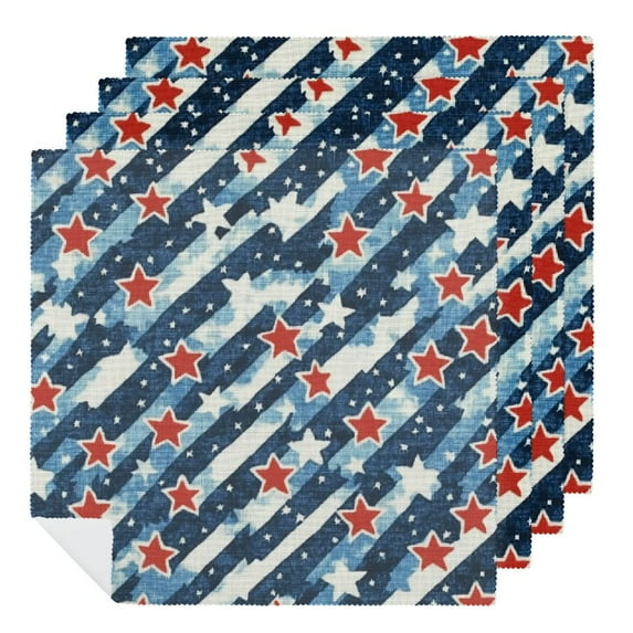 Shangniulu 4th of July Cloth Napkins, Patriotic Plaid Stars Independence Day Memorial Day Party Dinner Decoration Washable Napkins 4 PCS