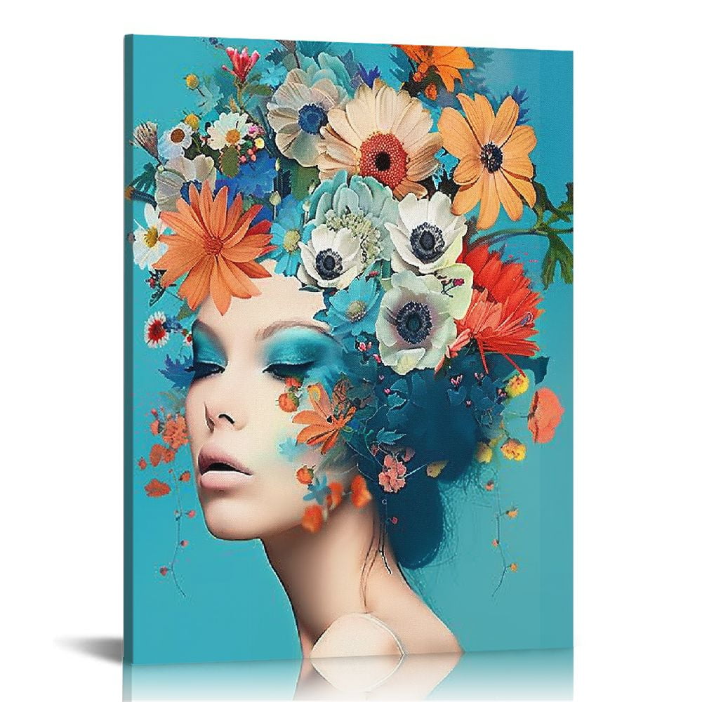 Shangniulu Abstract Girl Portrait Wall Art Woman with Flowers on Head