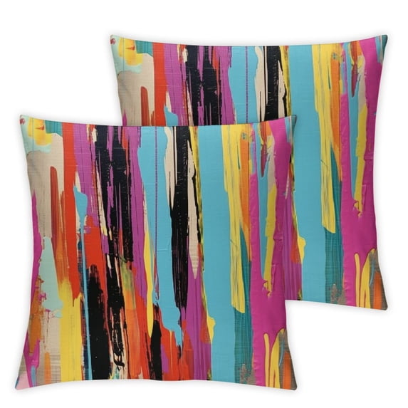 Shangniulu Abstract Throw Pillow Cushion Cover, Multicolored Expressionist Work of Art Vibrant Rainbow Design Tainted Pattern, Decorative Square Accent Pillow Case, Pack of 2