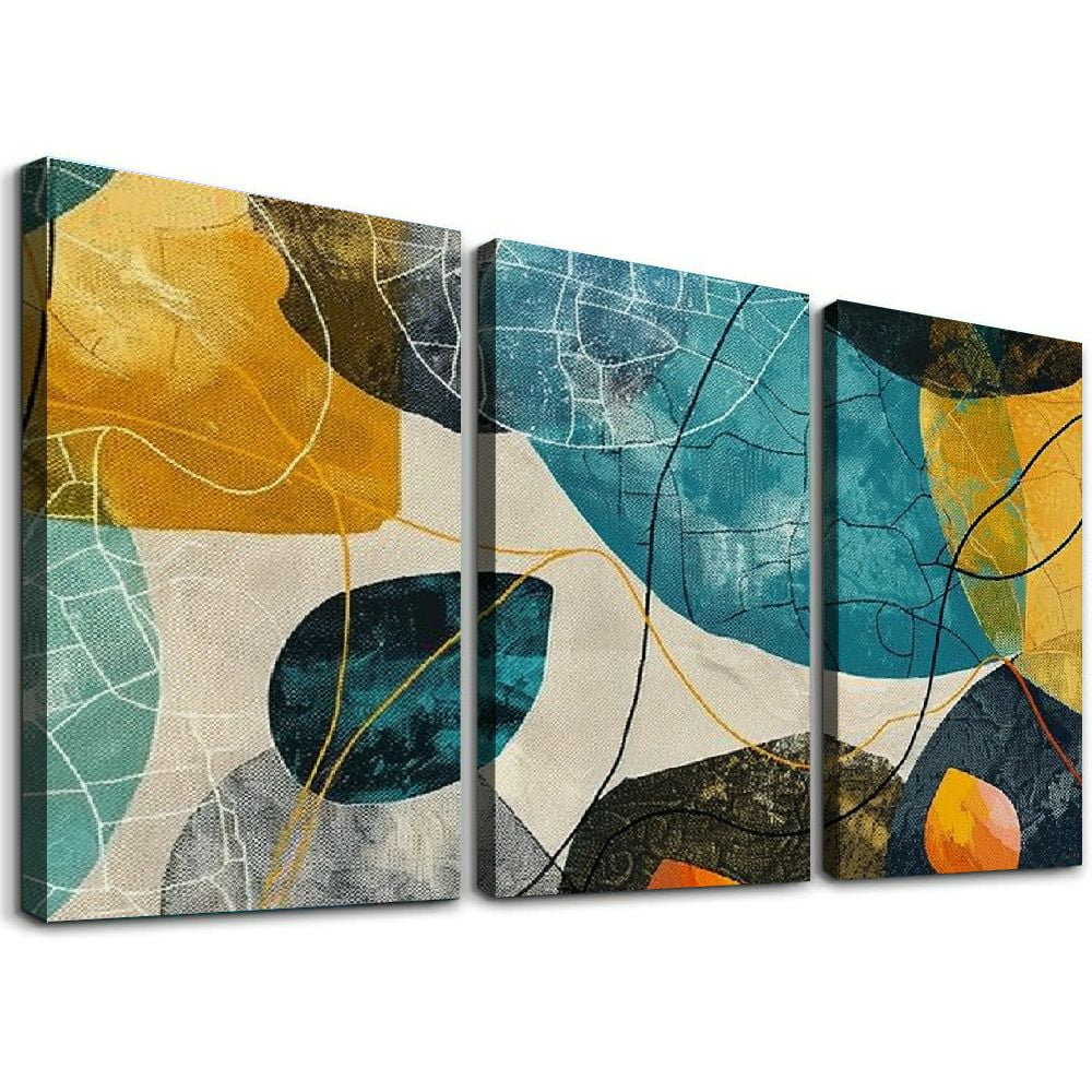 Shangniulu Abstract Wall Art Canvas Modern Art Paintings Blue and ...
