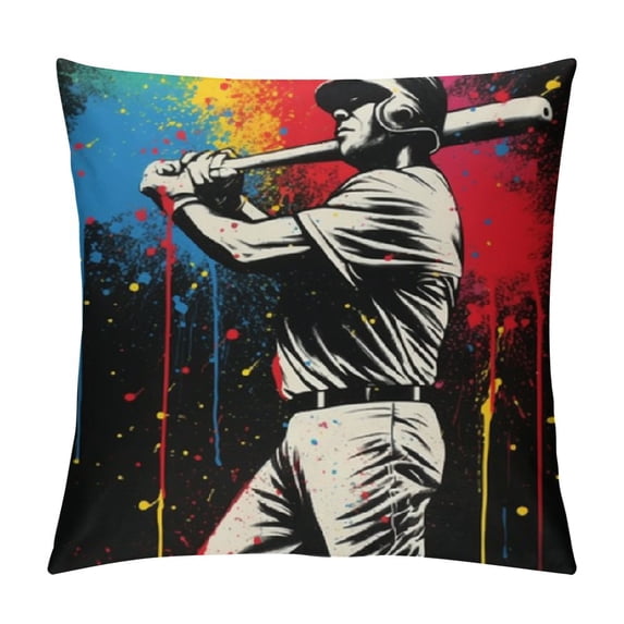 Shangniulu Black Baseball Styles Square Throw Pillow Covers, Cool Sports Style Pillowcase with Zipper, Cushion Covers with Baseball Man Pattern Printed for Sofa Couch Chair