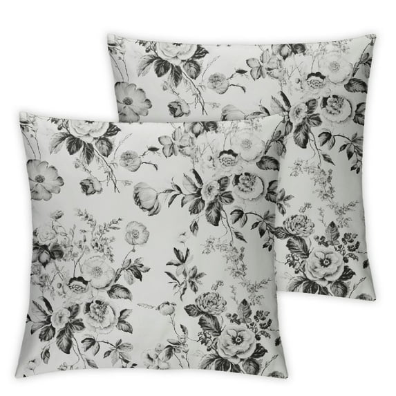 Shangniulu Black and White Throw Pillow Cushion Cover Pack of 2, Vintage Floral Pattern Victorian Classic Royal Inspired New Modern Art, Zippered Double-Side Digital Print Decor,Black and White